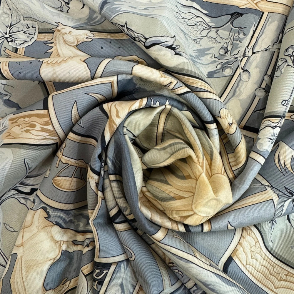 HERMES Carre 90 World Rhythms Scarf/Muffler, Blue